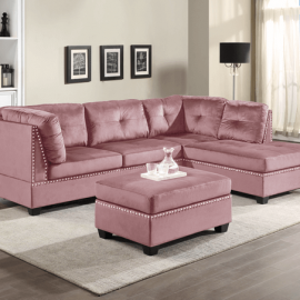 Sectional Sienna pink velvet sectional ottoman set