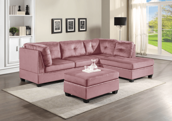 Sectional Sienna pink velvet sectional ottoman set